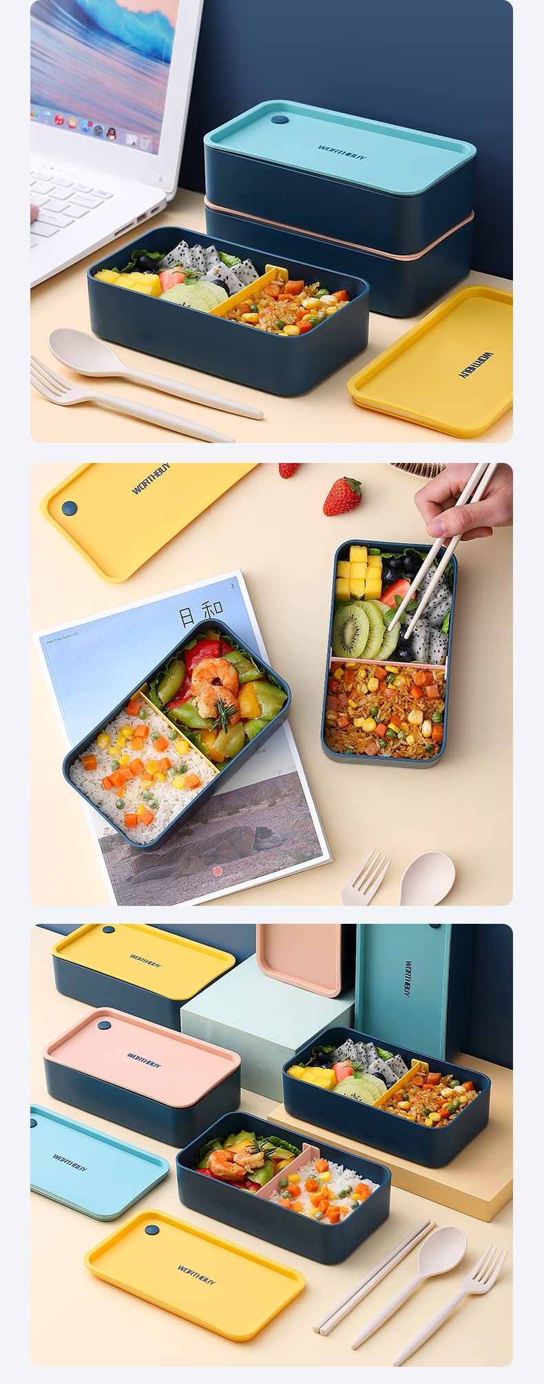 Factory Sale Leak-proof Rectangle Food Storage Container Stackable Bento Box Kids Children Plastic Lunch Box with Compartments