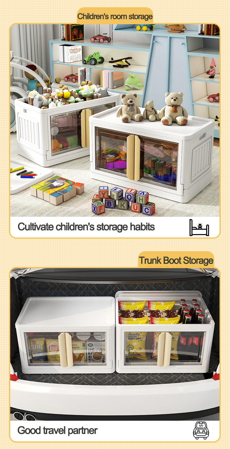 Double Door Folding Storage Box with Wheels Foldable Clothes Organizer Stackable Plastic Collapsible Storage Bin for Toys Snacks