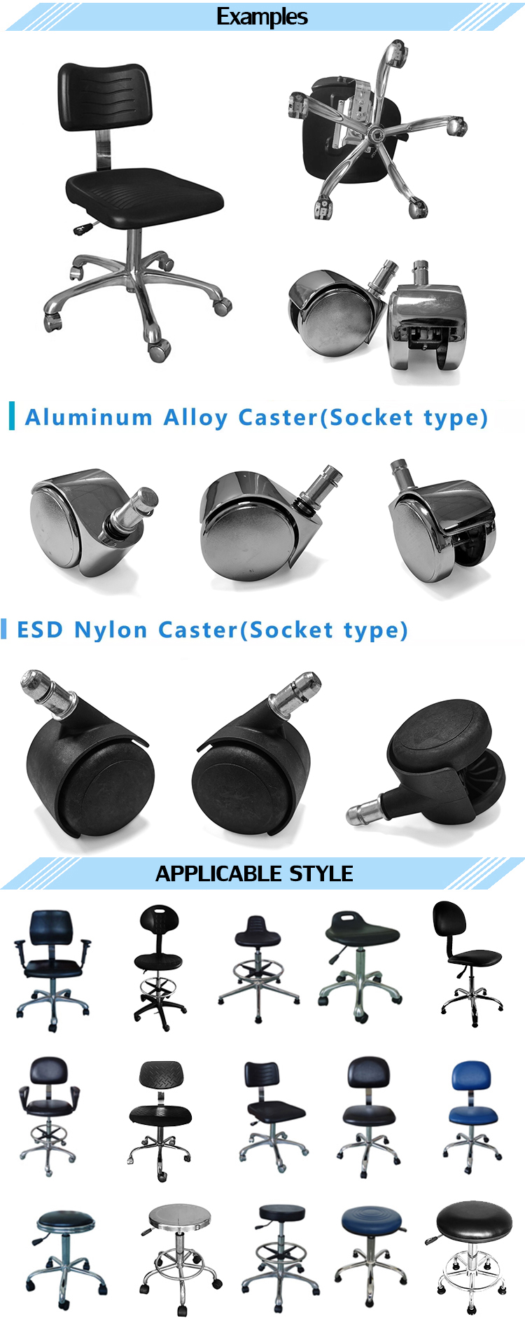 ALLESD - Sliver ESD Aluminium Metal Wheel Anti-static Chair Caster ...