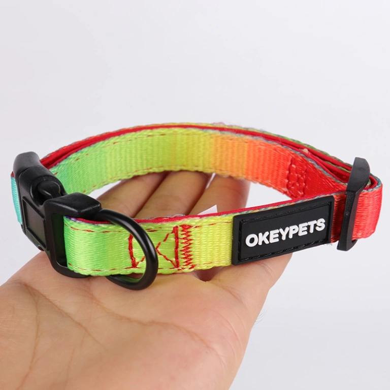 OKEYPETS Custom Rainbow Sublimation Print Adjustable Soft Neoprene Padded  Dog Collar For Training Running