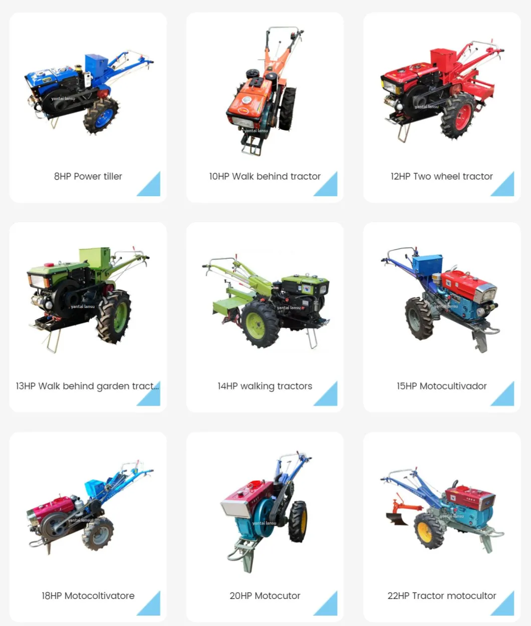 Hot Sale Good Quality 10HP 12HP 18HP 20HP Two Wheel Walking Tractor with Different Accessory