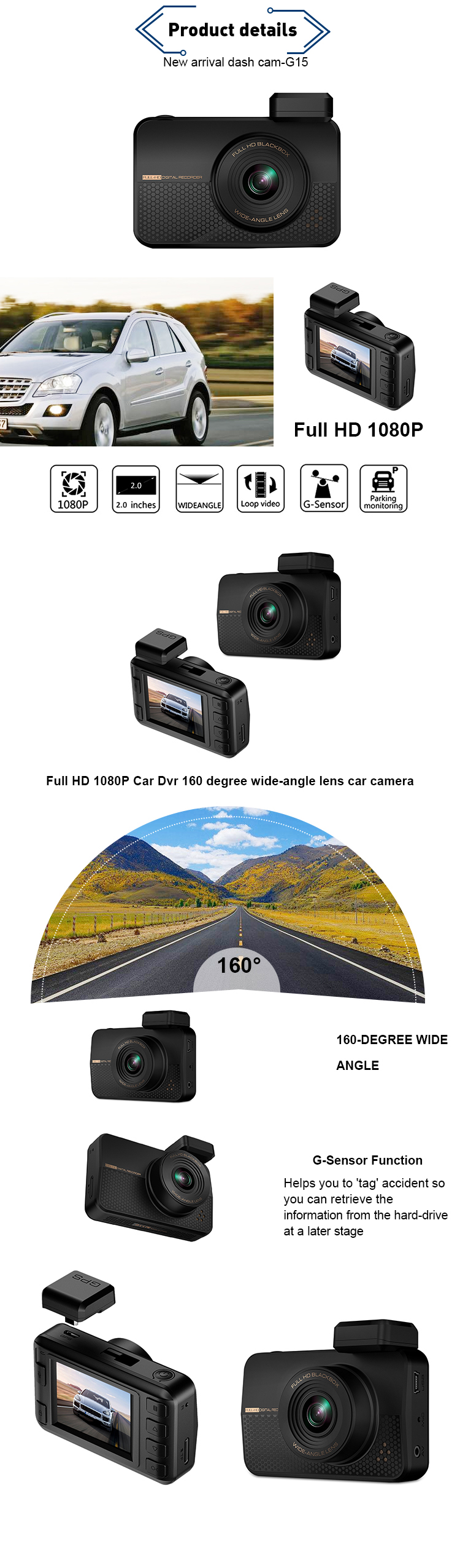 hot selling 2inch mini dash cam gps tracking car camera with 200mAH battery