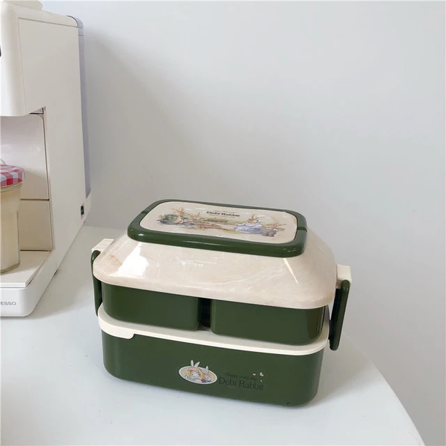 Factory Outlet Retro Cute Rabbit Japanese-Style Double-Decker Box Student Portable Lunch Box Couple Large-Capacity Lunch Box
