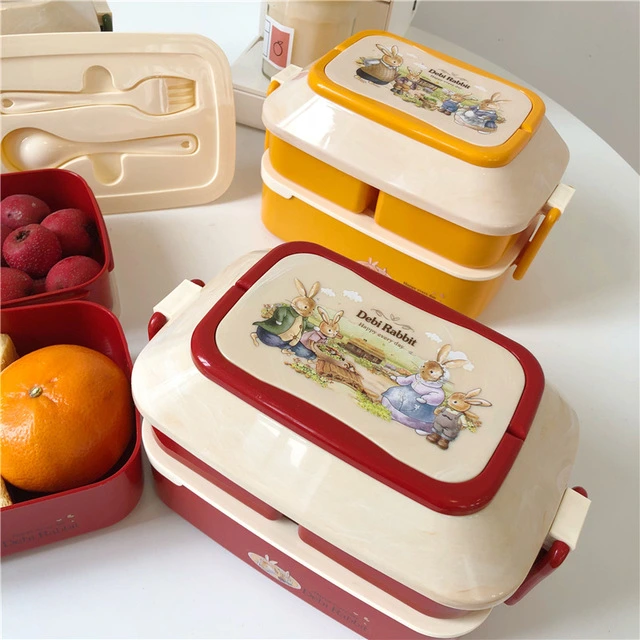 Factory Outlet Retro Cute Rabbit Japanese-Style Double-Decker Box Student Portable Lunch Box Couple Large-Capacity Lunch Box