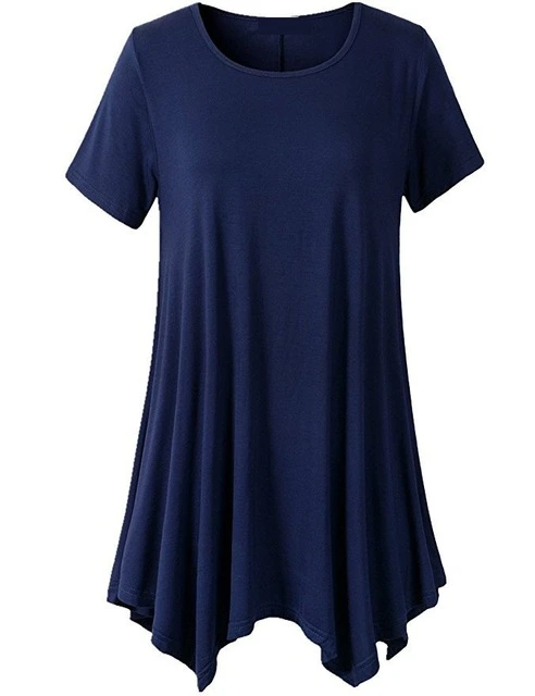 2021 New Amazon European and American Cross-Border Plus Size Women's MID-Length Short-Sleeved T-Shirt Loose Round Neck Solid Color Bottoming Shirt
