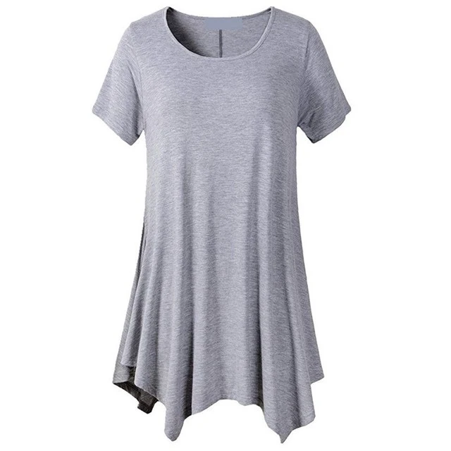 2021 New Amazon European and American Cross-Border Plus Size Women's MID-Length Short-Sleeved T-Shirt Loose Round Neck Solid Color Bottoming Shirt