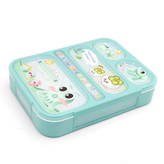 Amazon Hot Sale Cartoon Plastic Lunch Box Five or Six Grid Japanese Cute Lunch Box with Cutlery Student Adult Multi-Grid Lunch Box Bento Box