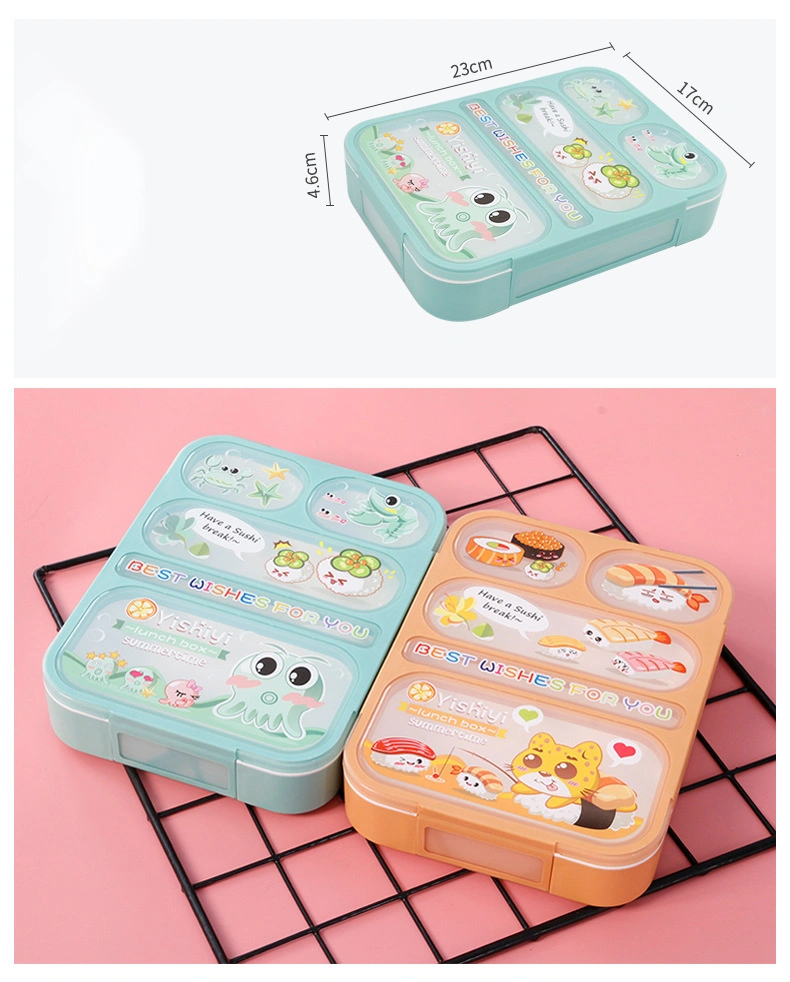 Amazon Hot Sale Cartoon Plastic Lunch Box Five or Six Grid Japanese Cute Lunch Box with Cutlery Student Adult Multi-Grid Lunch Box Bento Box