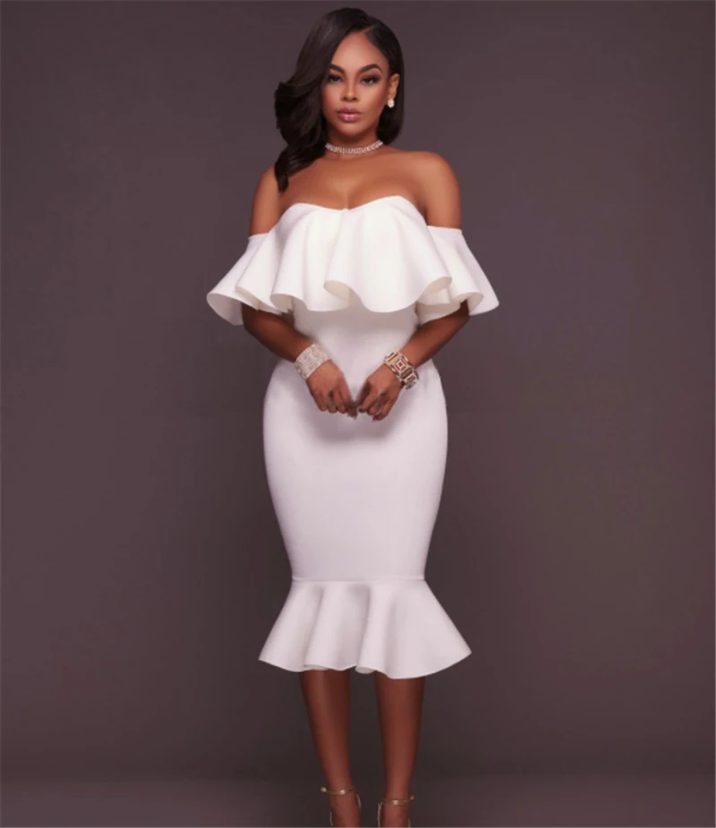 2020 European and American Plus Size Women's Hot Style Ruffled Sexy One-Shoulder Autumn Dress