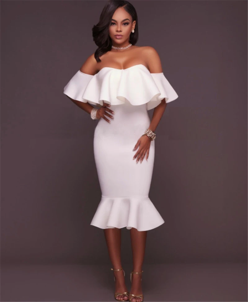 2020 European and American Plus Size Women's Hot Style Ruffled Sexy One-Shoulder Autumn Dress