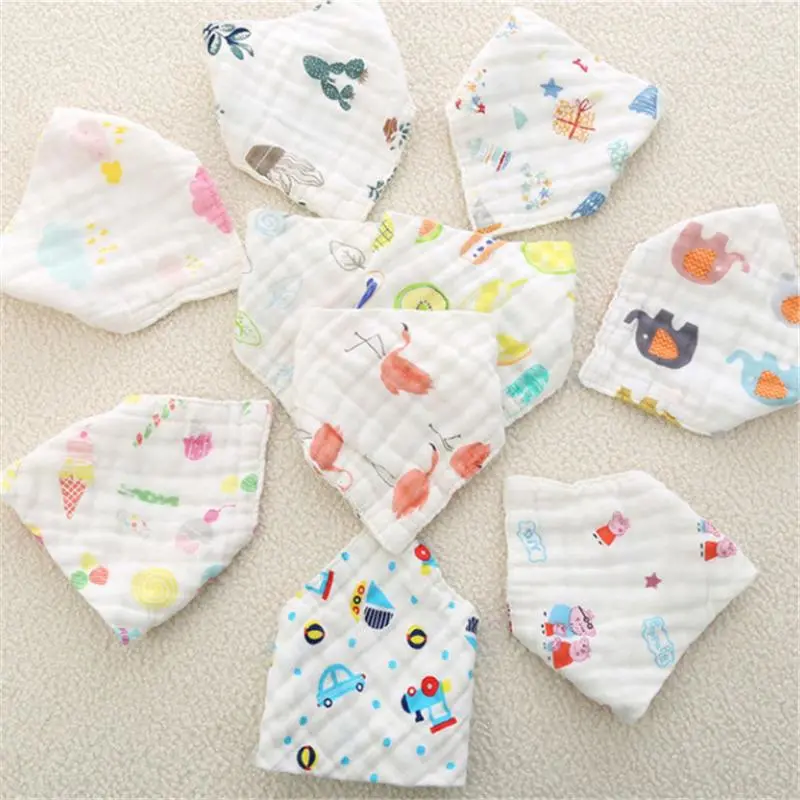 Baby Cotton Gauze 8 Layers Baby Saliva Towel Triangle Scarf Cotton Gauze Absorbent Saliva Towel