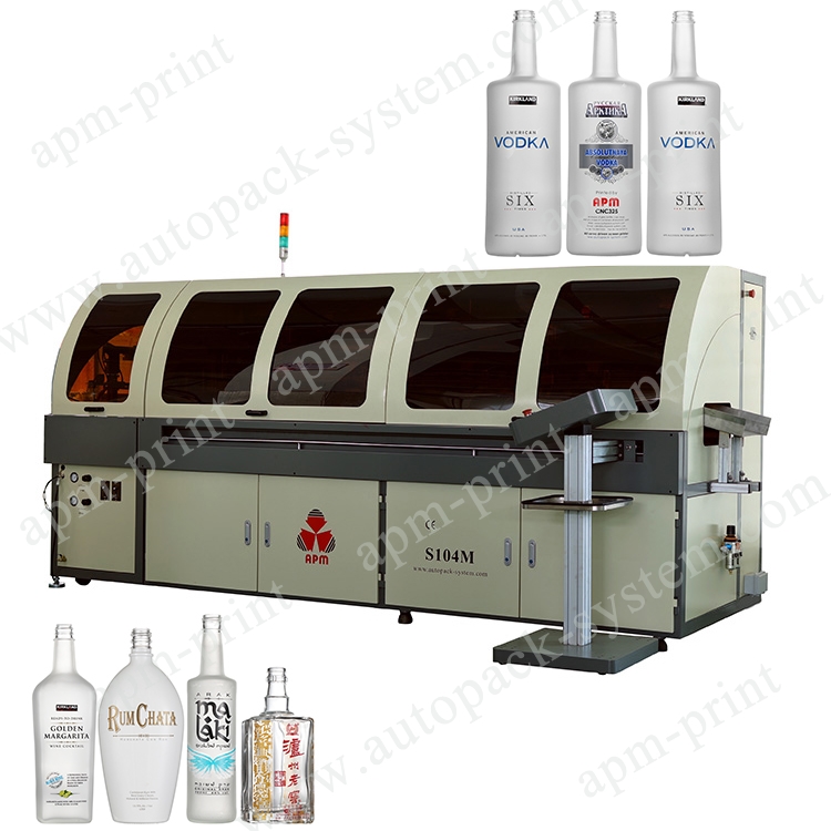 APM PRINT Automatic 3 color glass wine bottle screen printing machine with LED UV drying system Auto Screen Printer