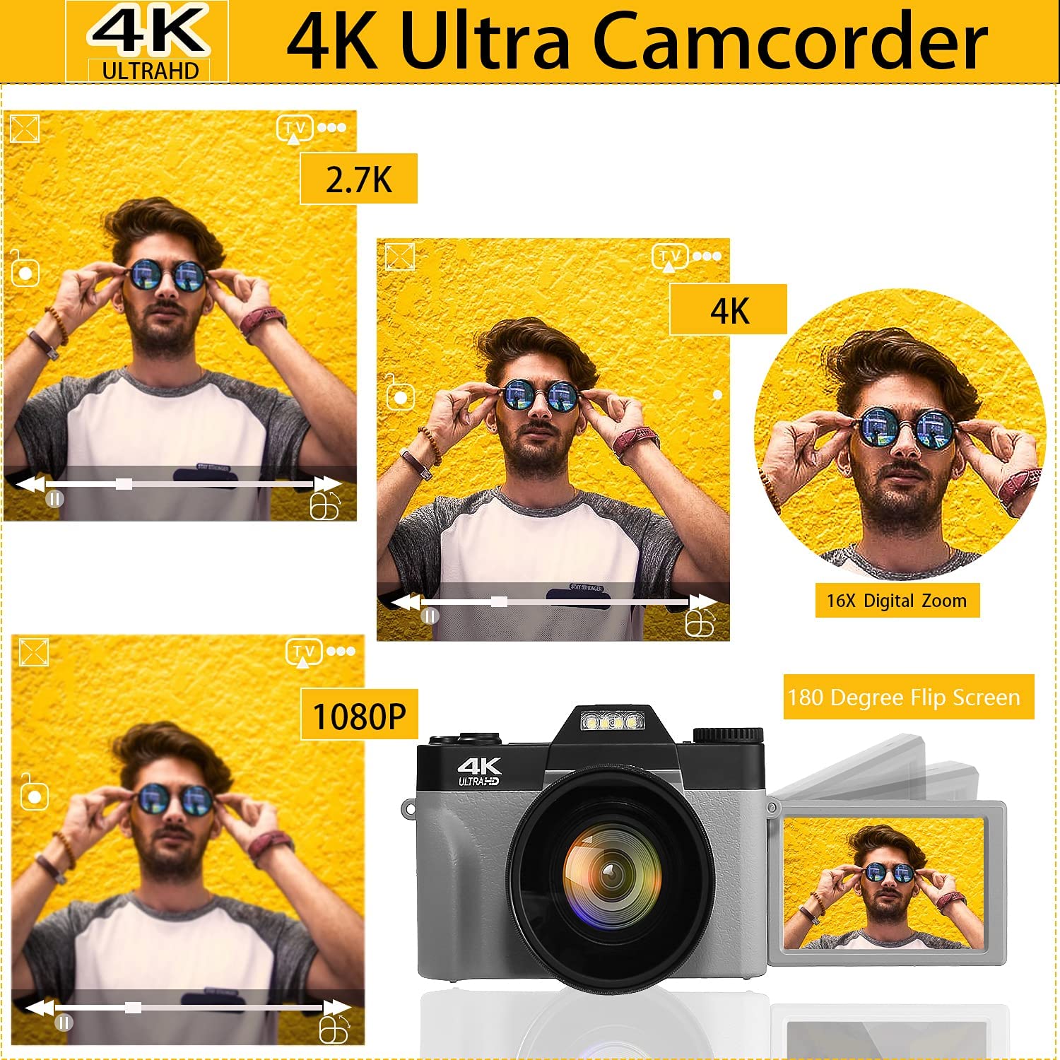 4K Digital Camera for YouTube with Wifi 16X Digital Zoom Vlogging Camera Video Camcorder Wide Angle Lens