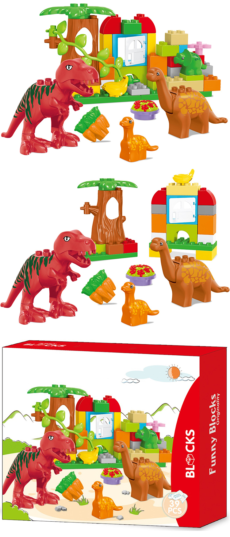 WOMA TOYS Christmas Birthday Gift Jurassic World Dinosaur Family Plastic Big Building Blocks Set Div Creative Assembly Game
