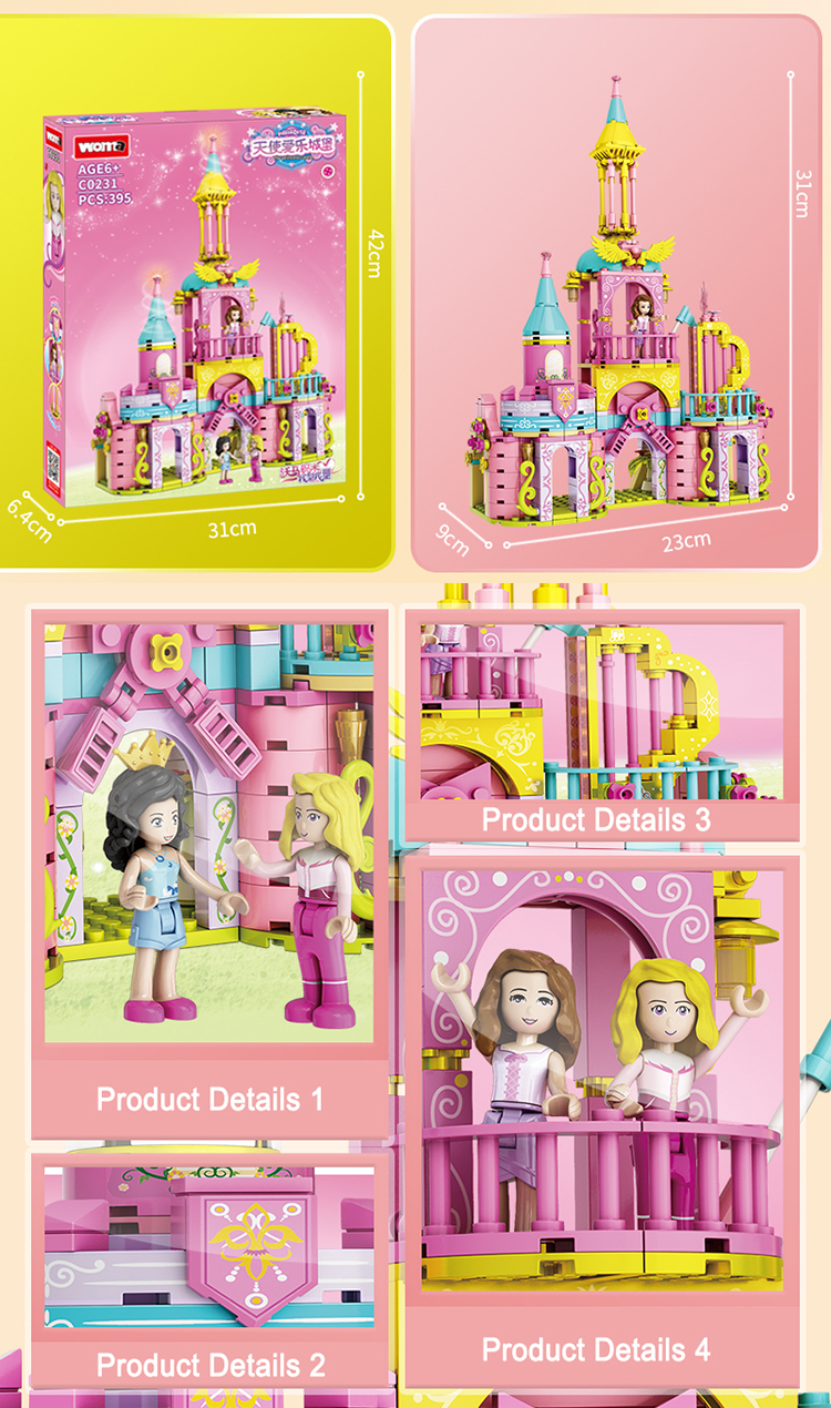 WOMA TOYS Walmart Hot Sale Kids Girl Princess Angel Love Castle Small Brick Building Blocks Assemble Game Juguetes