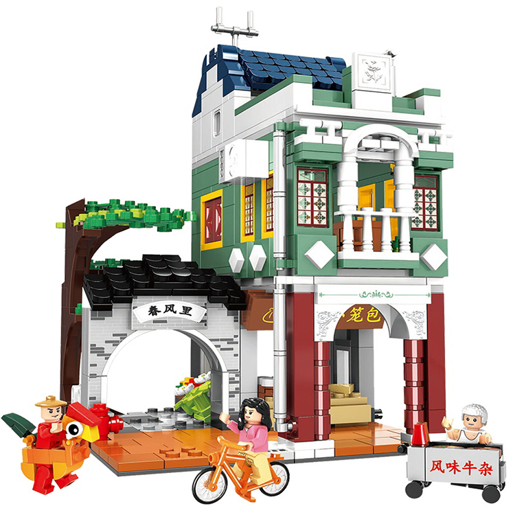 WOMA TOYS Wholesale Supplier China Town City House Civilization Street 3D Building Block Bricks Construction Toy Model