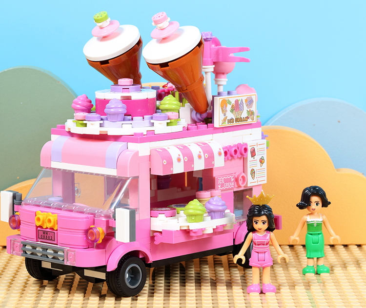 WOMA TOYS Amazon hot sale 8 in 1 Podium ice cream shop food truck car building blocks bricks toys for kids children