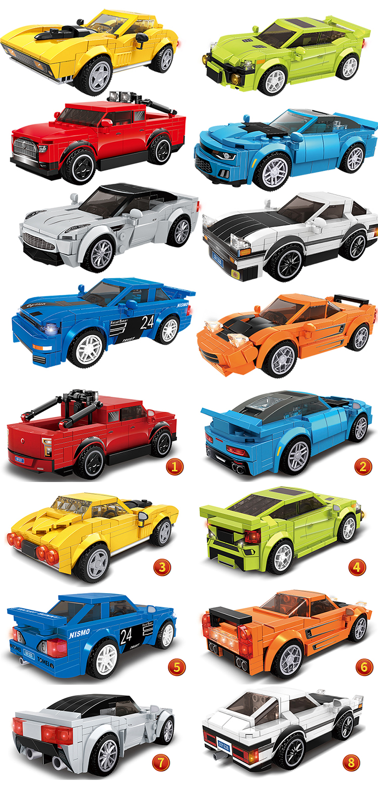 WOMA TOYS OEM ODM 1200PCS Kids Diy Bricks Racing Car Model 8 in 1 Small Building Blocks Set Construction Toy