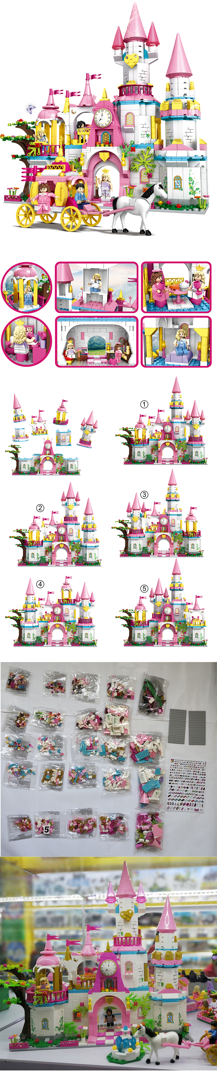 WOMA TOYS Wholesale Supplier Christmas gift for child Princess Prince Castle forest carriage Building Blocks Model toys set