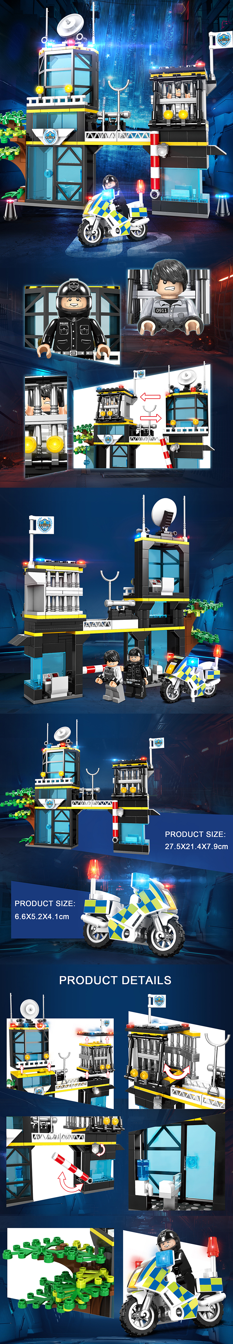 WOMA TOYS Wholesale Kids Educational SWAT City Police Station Figures Motorcycle Model Small Building Blocks Little Brick