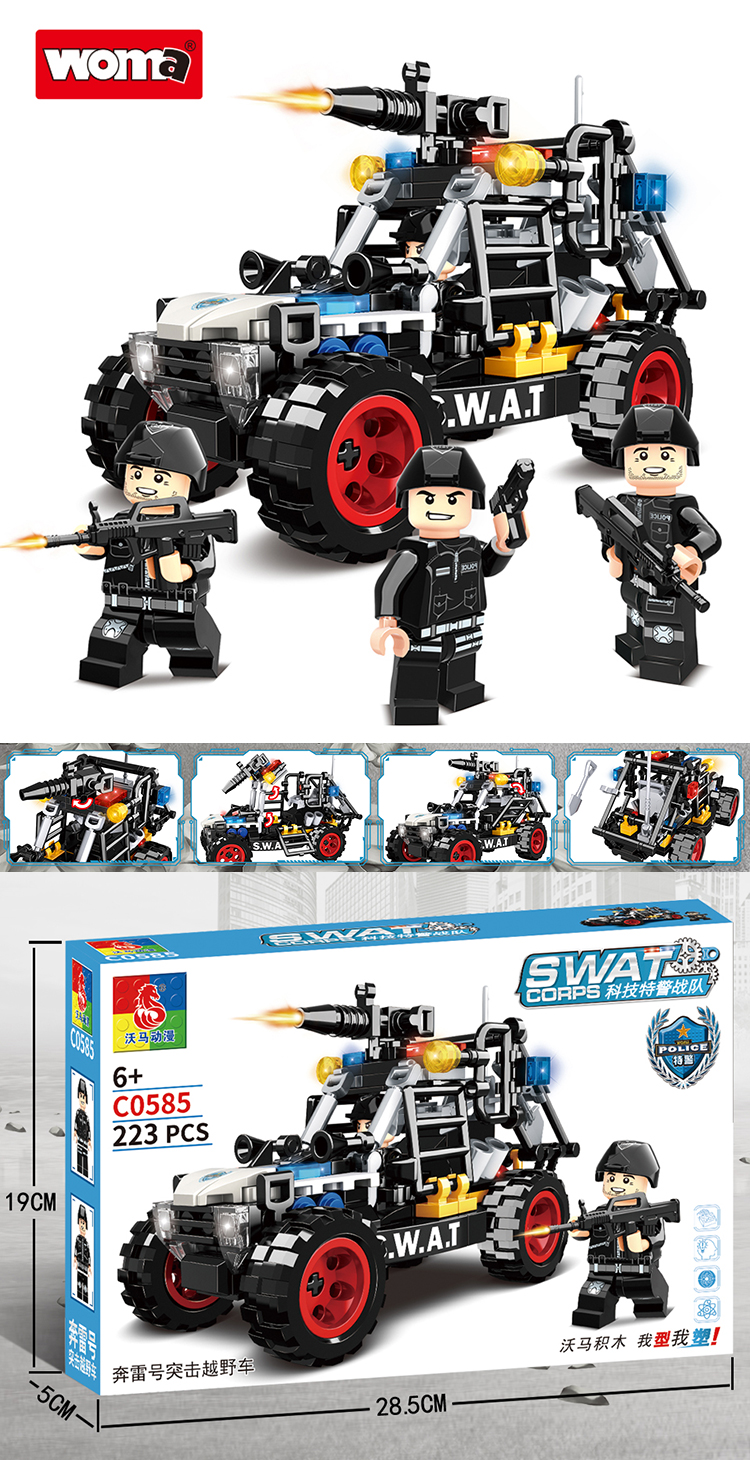 WOMA TOYS Amazon Hot Sale 2022 SWAT Team Technology Assault Vehicle SUV STEM Small Brick Building Blocks Assembly Game Diy