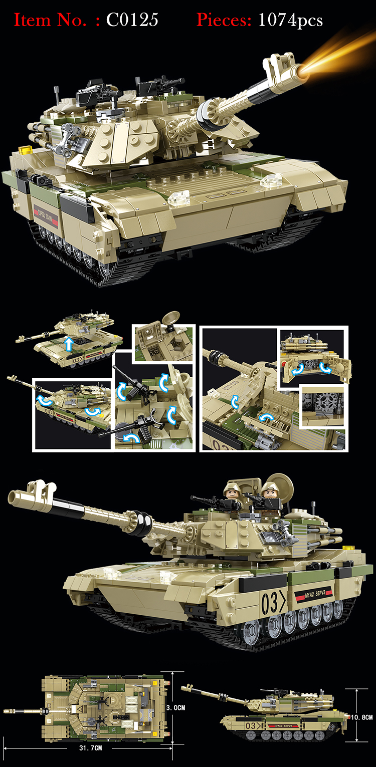 WOMA TOYS Kids Boy Army Military Field Battle Tank Model Plastic Building Block Set Diy Brick Figure Play Game Construction Toy