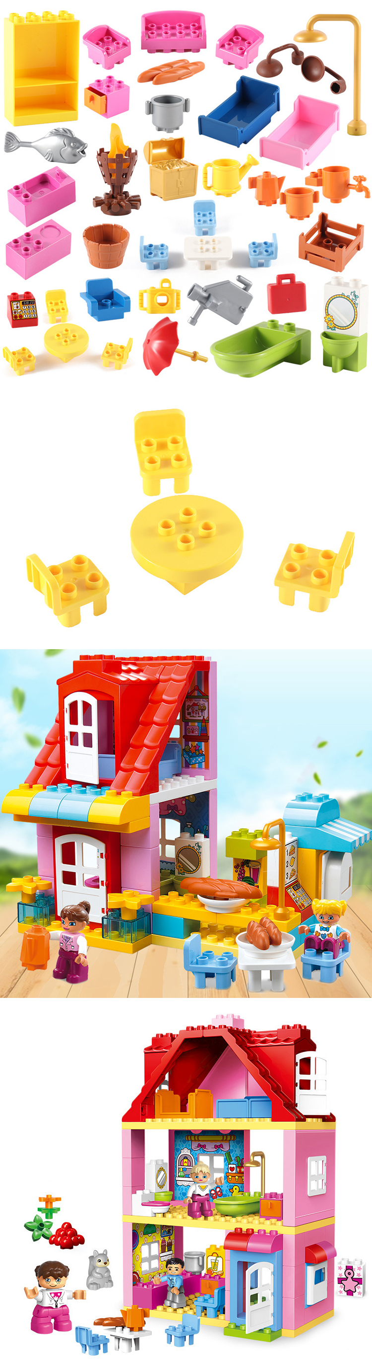 WOMA TOYS Compatible Major Brands Bricks Age 3+ Big Building Blocks House Tables chairs Daily necessities model Toy Accessories