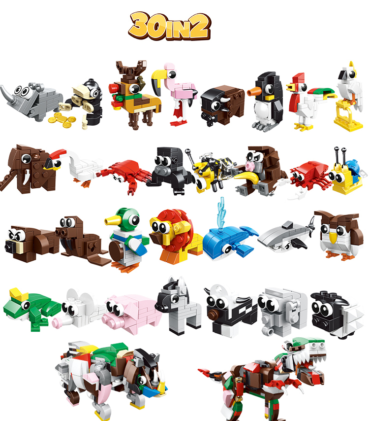 WOMA TOYS Amazon hot sale Gift giveaway animal 30 in 2 Dinosaur Assemble bricks plastic building blocks animal paintings