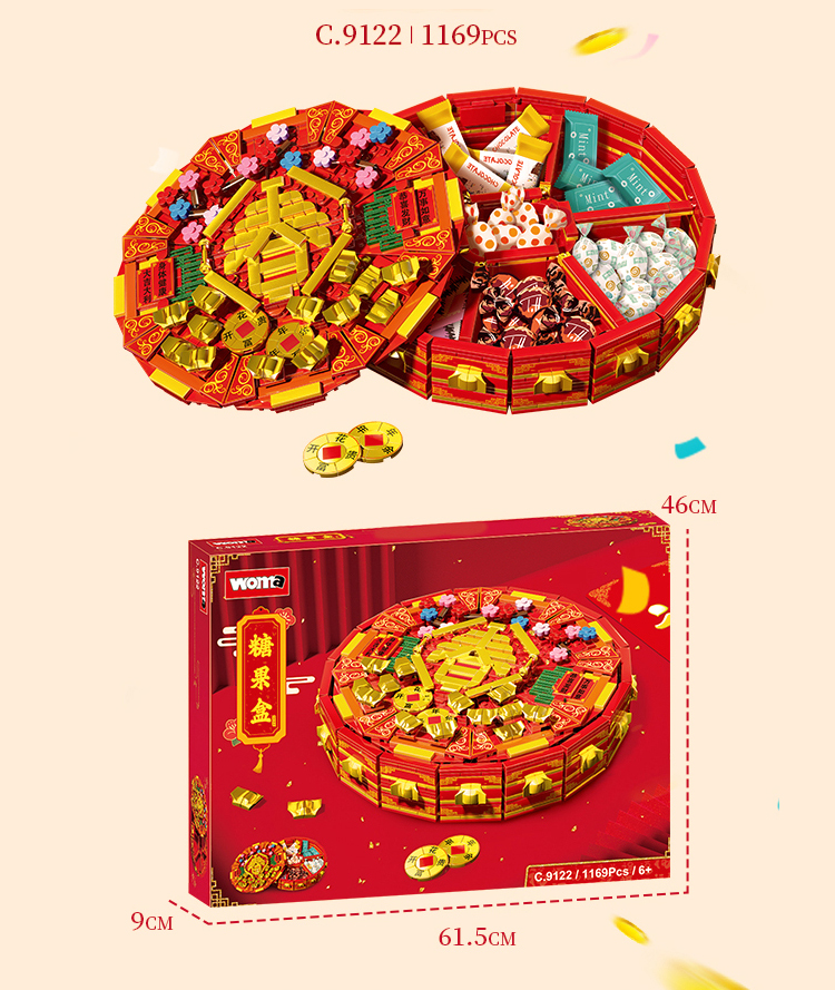 WOMA TOYS Home Decor 1169pcs red chinese new year candy box decoration small building blocks oyuncak hobbies
