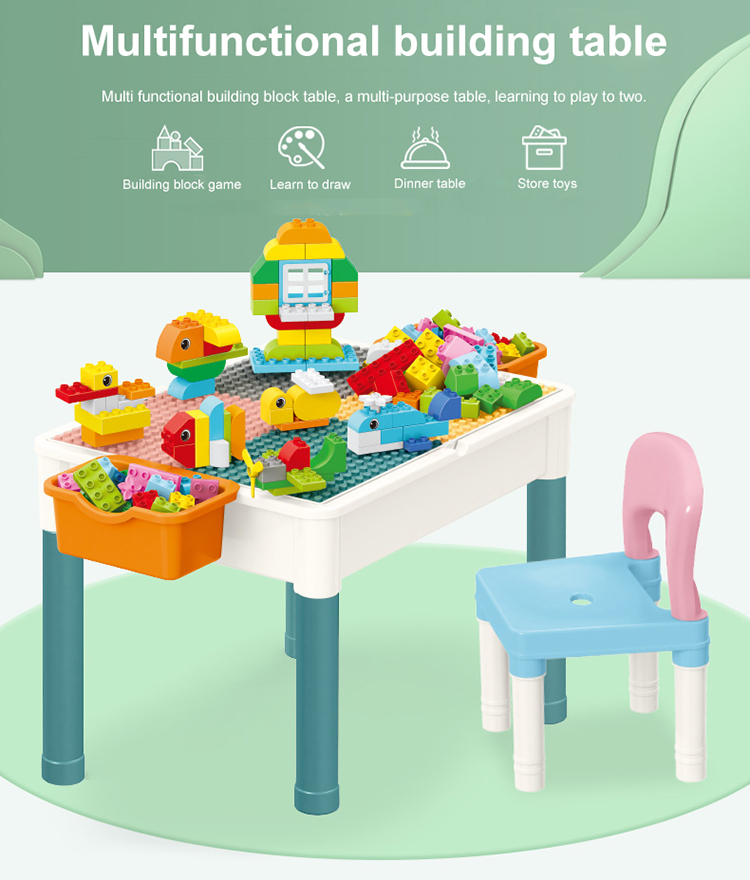 WOMA TOYS Amazon Hottest Sale Children Multi Function Big Building Blocks Table Chair Brick Animal Staff Game Storage Box