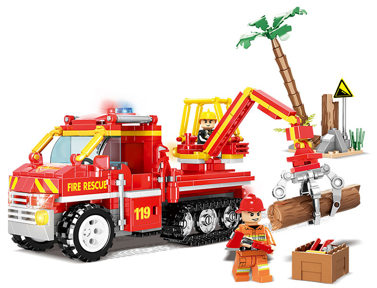 WOMA TOYS Amazon hot selling city fireman track rescue vehicle model diy small building blocks other toys Scene Set