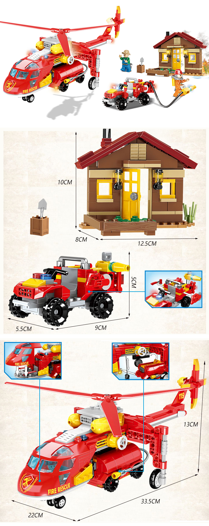 WOMA TOYS OEM ODM New Trending 557pcs city fireman Helicopter air craft small building blocks bricks toys construction set