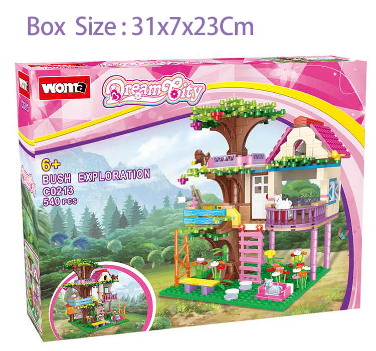 WOMA TOYS Wholesale 2022 Kids Educational Girl Friends Forest Tree House Model Scene Little Brick Small Building Block Set