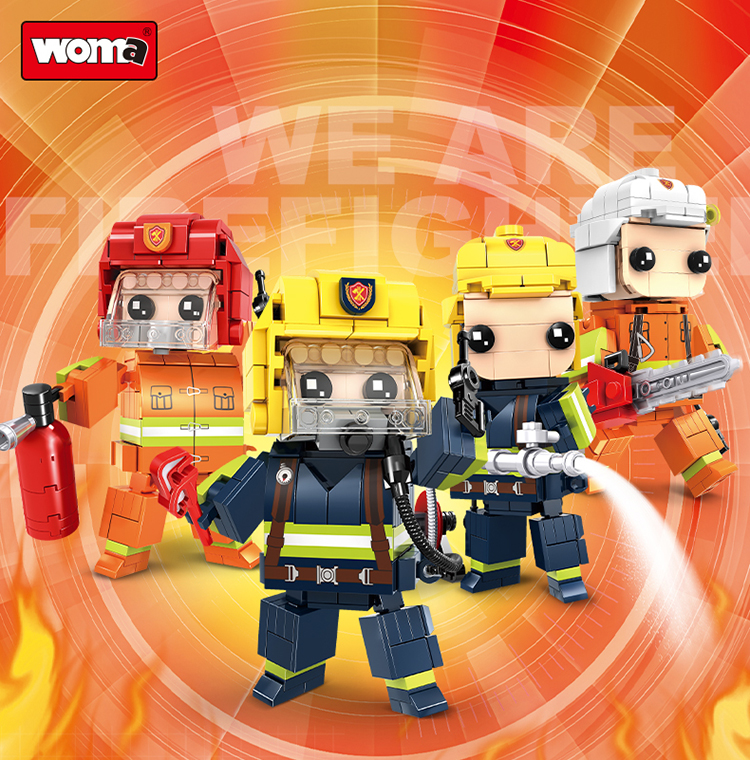 WOMA TOYS Amazon Hottest Sale Kids Puzzle Fire Rescue Cheap Firefighter Small Brick Little Building Block Figure Custom