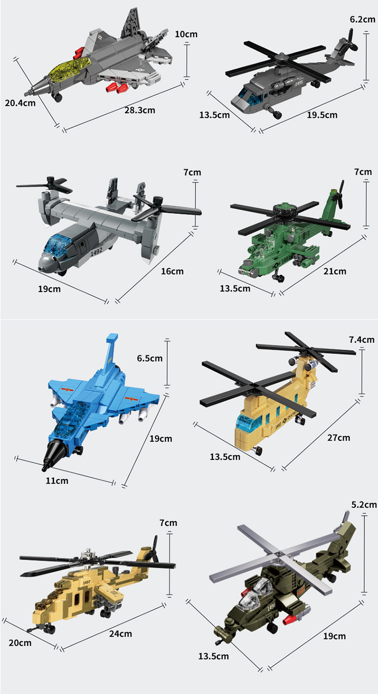 WOMA TOYS 1082Pcs Kids Military Air Force Fighter Helicopter Model Children Building Block Brick Army Construction Toy Set