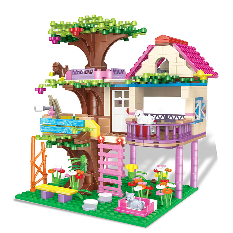 WOMA TOYS Wholesale 2022 Kids Educational Girl Friends Forest Tree House Model Scene Little Brick Small Building Block Set