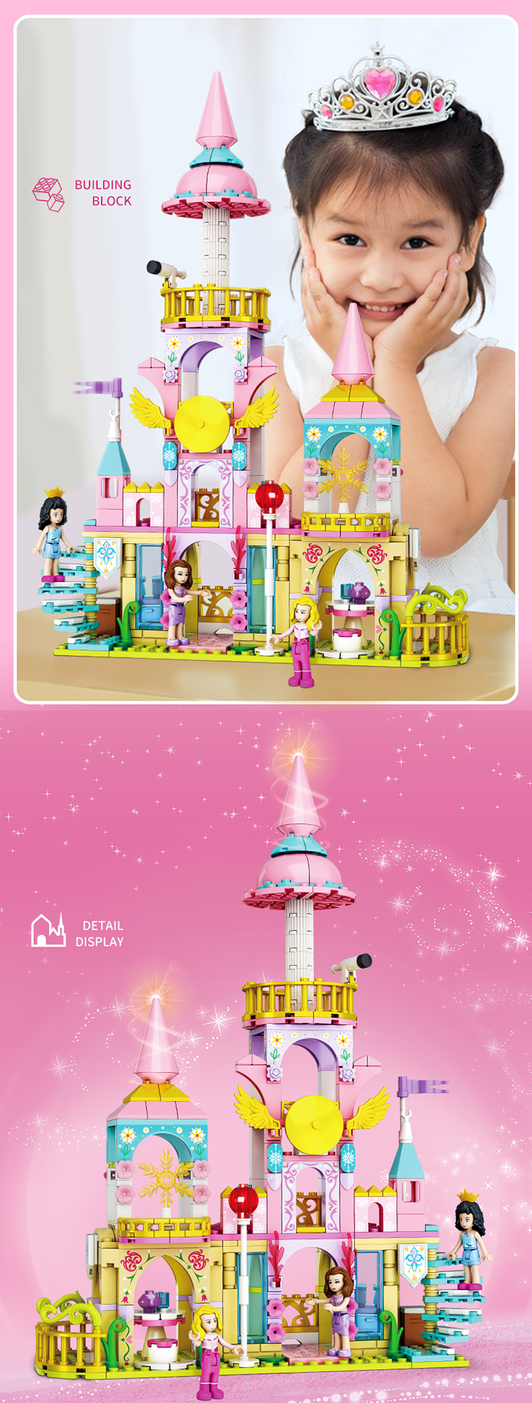 WOMA TOYS Amazon Hottest sale 2021 kids girl Princess Starlight Castle bricks building block set Home Decor