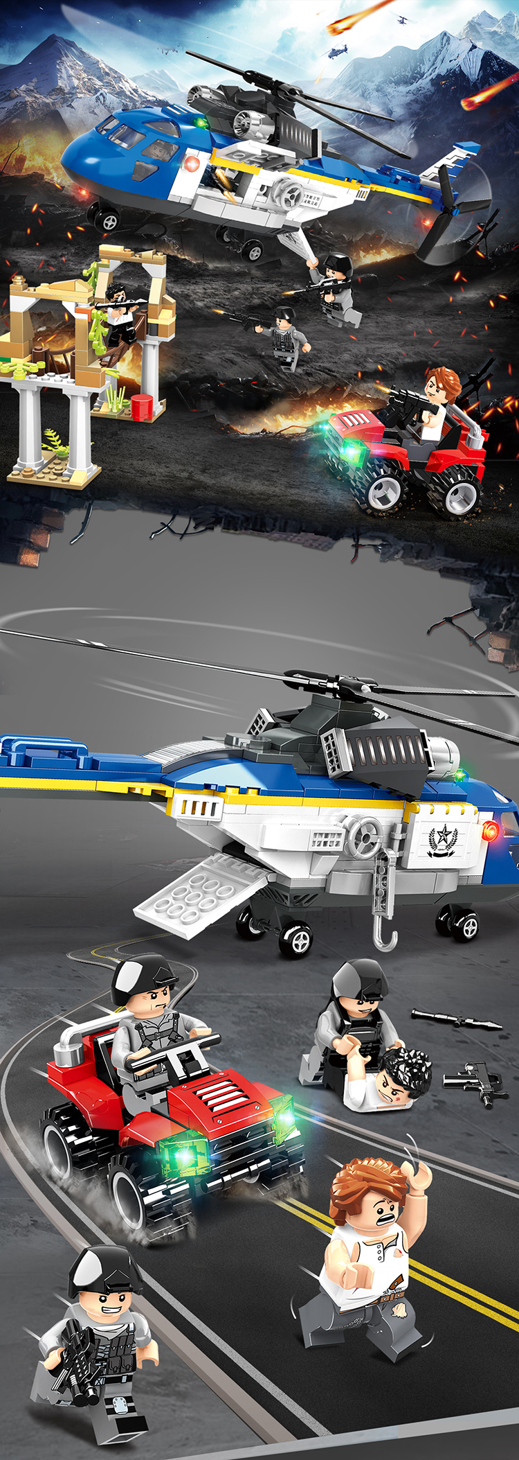 WOMA TOYS AliExpress hot sale City Police Army Battleground Attack helicopter small Building Blocks Bricks toys model