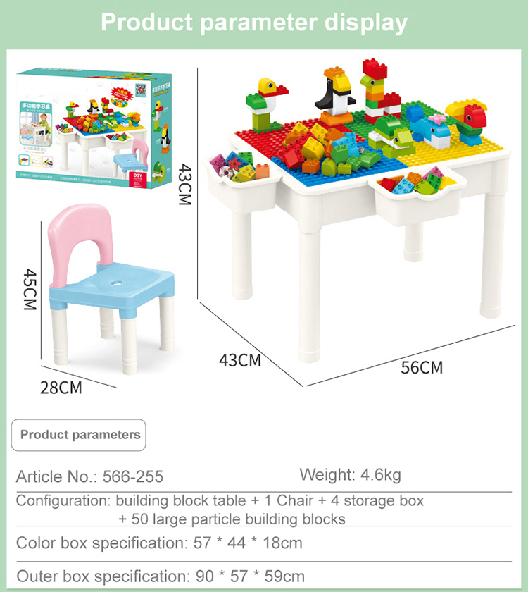WOMA TOYS Wholesale OEM ODM Plastic Puzzle Large Brick Big Building Blocks Table Study Dining Multifunctional Table Jouet