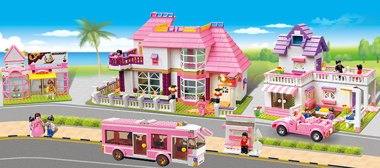 WOMA TOYS Amazon Hottest Sale Large Set Kids Assemble City House Model Small Building Block Bricks Girl Christmas Gift