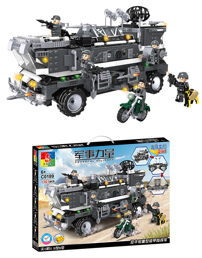 WOMA TOYS 1361pcs Big Armoured Force City Police Car Heavy Armored Command Vehicle Building Blocks Bricks Juguetes