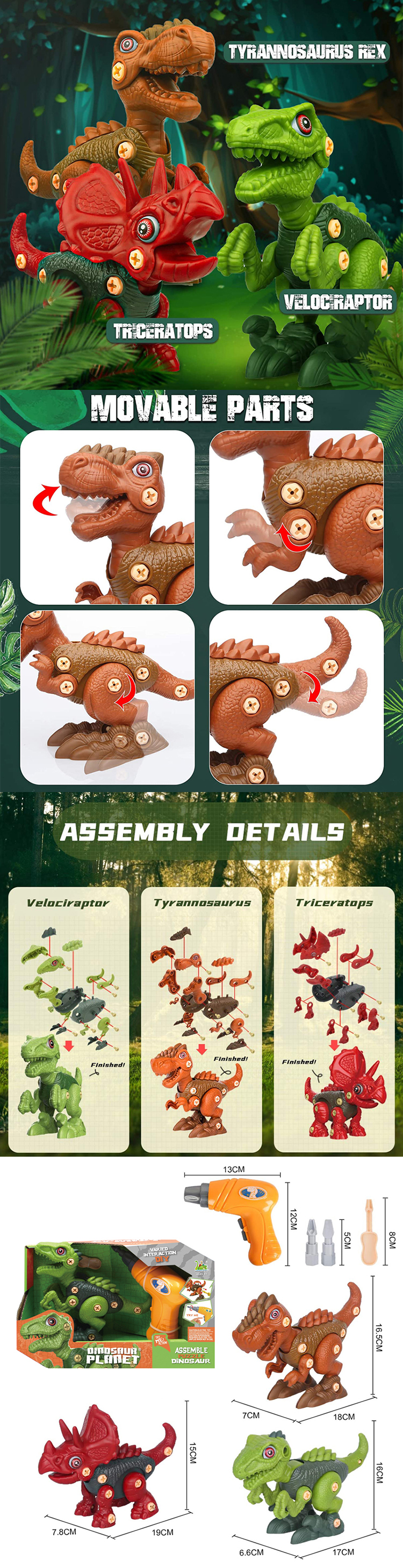 WOMA TOYS OEM ODM Early Education Electric Drill DIY Take Apart Dinosaur Toy for Kids Assembly Dinosaur Play Set jouet