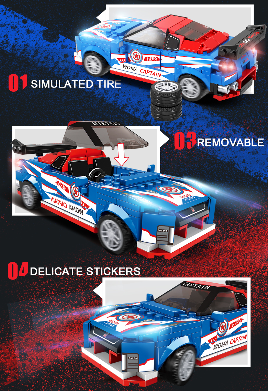 WOMA TOYS classic car blue speed racing car model building blocks bricks oyuncak assembly diy educational game