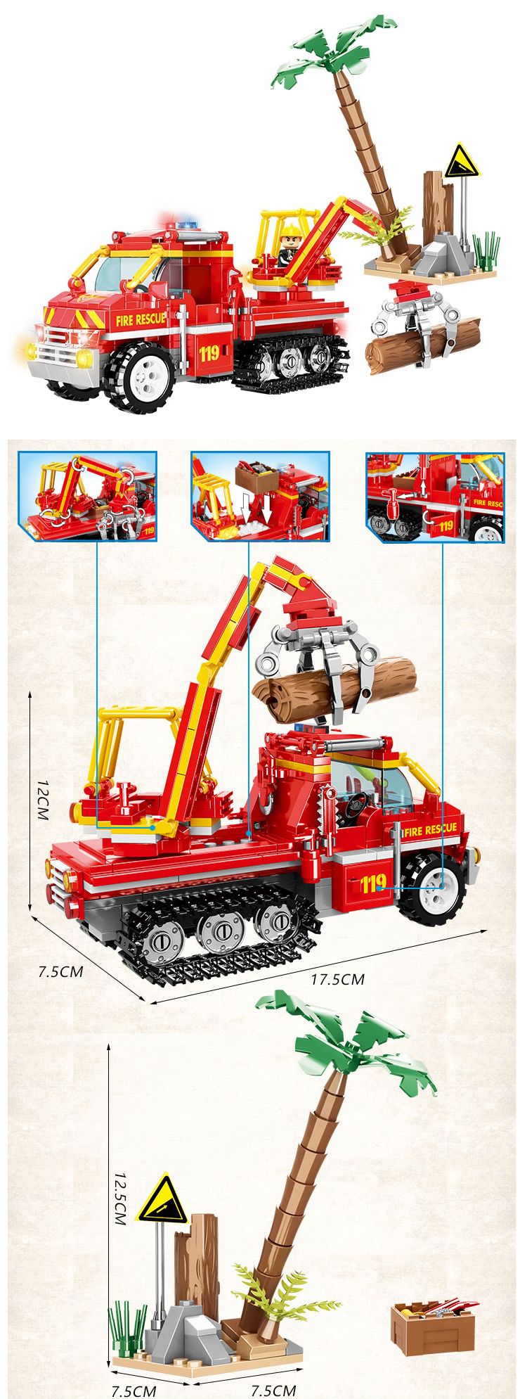 WOMA TOYS Amazon hot selling city fireman track rescue vehicle model diy small building blocks other toys Scene Set