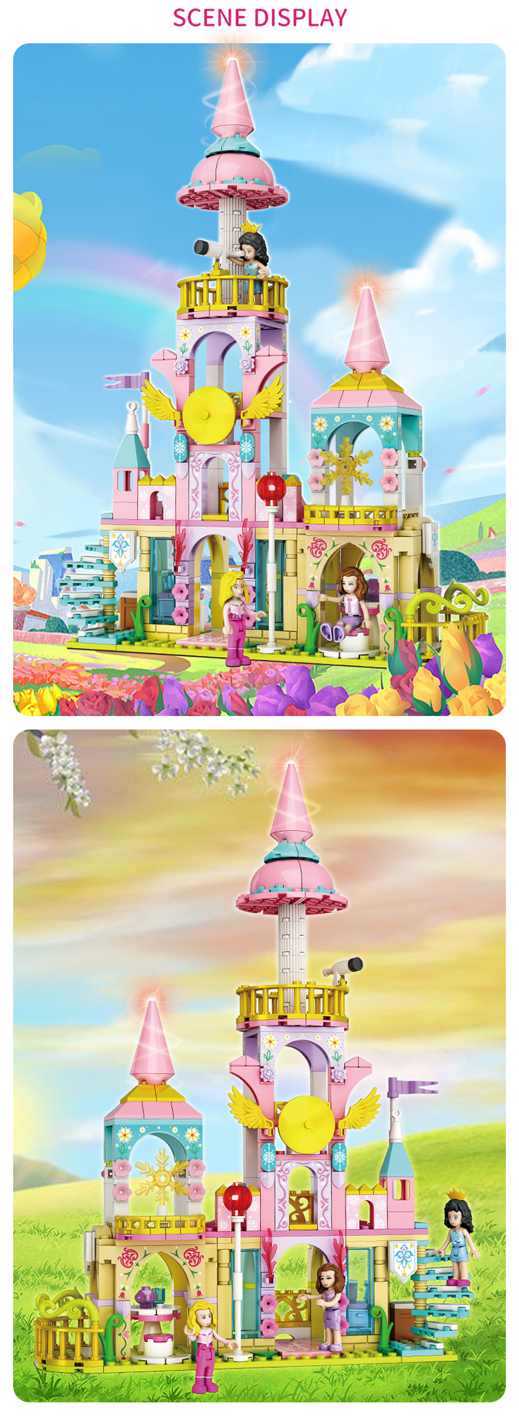 WOMA TOYS Amazon Hottest sale 2021 kids girl Princess Starlight Castle bricks building block set Home Decor