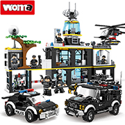 WOMA TOYS Amazon Hot Sale Assemble Bricks City Police Battleground Attack Helicopter Model Plastic Building Block Set