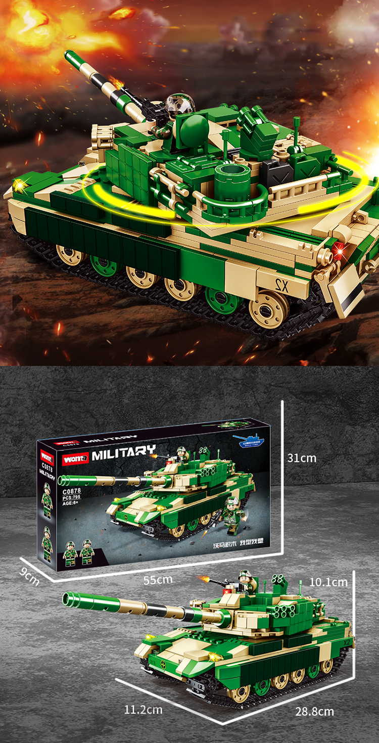 WOMA TOYS Home Decor Amazon Hottest Sale Boy Birthday Gifts Military WW2 Tank Model Soldier Brick Building Blocks Diy