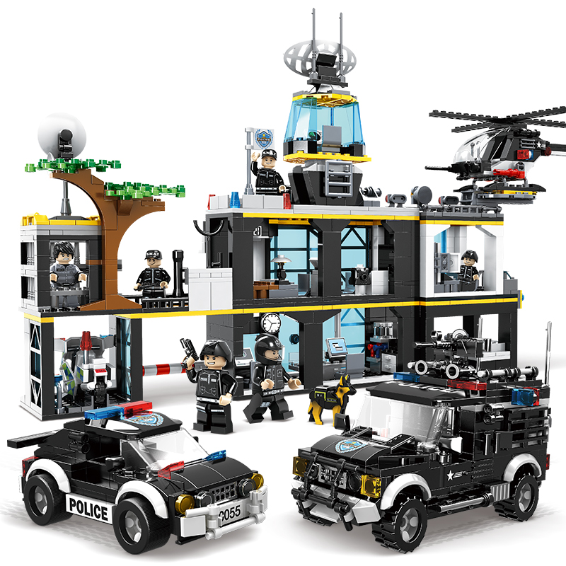 WOMA TOYS Wholesale Kids City Police SWAT Station Aircraft Army Scene Plastic Building Block Set Construction Toy Mini Figure