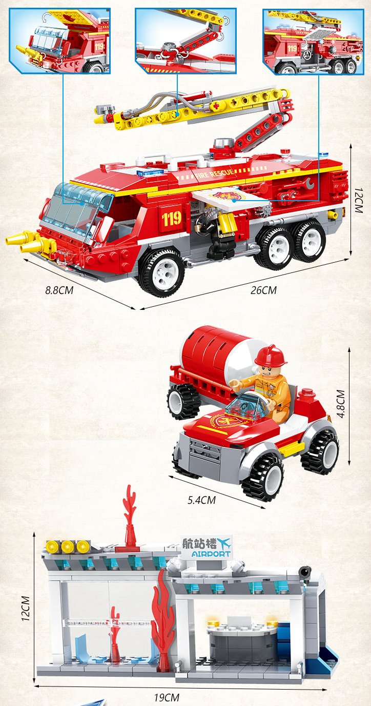 WOMA TOYS Compatible major brands bricks 807PCS Fire Fighting Rescue Trucks Car small building blocks toys model scene set