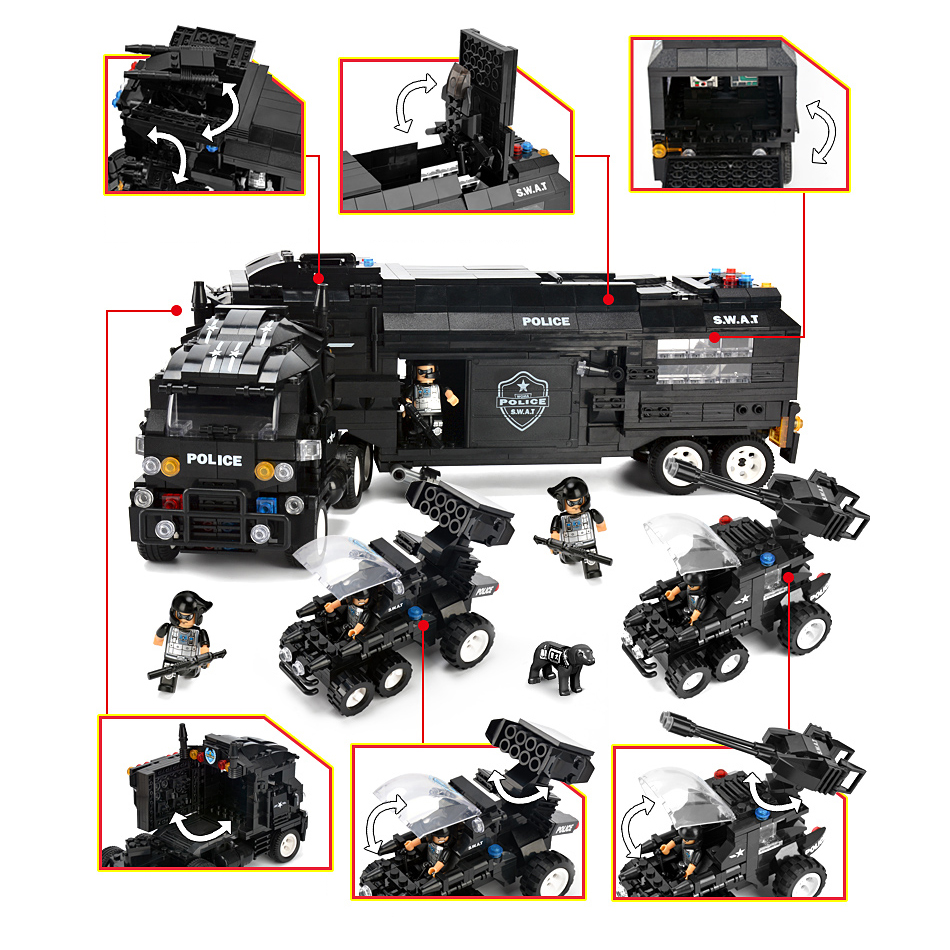 WOMA TOYS Wholesale Kids Educational City Police SWAT Team Truck Car Model Building Block Figure Diy Bricks Construction Toy